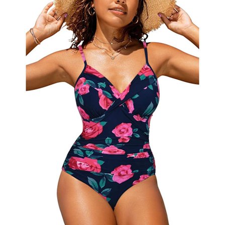 2025 Amazon Bästsäljande Baddräkt Sexig Enfärgad Korsad Figurformande Baddräkt i Ett Stycke Modeexport Baddräkt blå blomma blå blomma