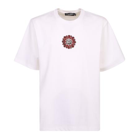 Dolce & Gabbana, Crystal embellished logo plaque T-shirt Wit, Heren, Maat:S