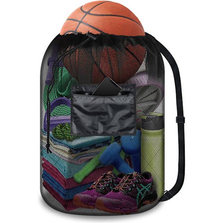 Kraftig rygsæk med snorelukning, mesh-træningstaske med lomme til svømning, yoga, strand og træningsudstyr – slidstærk sportssæk til mænd og kvinder