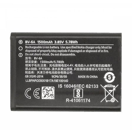 1x 1500mah 3.85v Bv-6a Bv 6a Bv6a Uppladdningsbart batteri Kompatibel Nokia Banana 2060 3060 5250 C5-03 8110 4g Telefonbatterier-ae