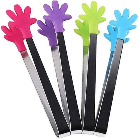 4 stk. mini-tænger med perfekt designede håndformede silikonetænger. Bedste køkkenredskaber til muffins, pandekager, kager, chokolade