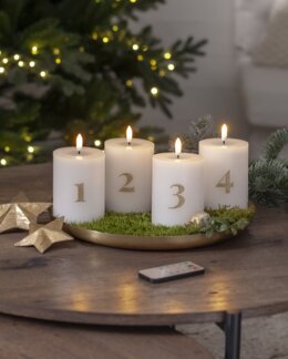 LED Bloklys 4-pak Flamme Advent med fjernbetjening, batteridrevne