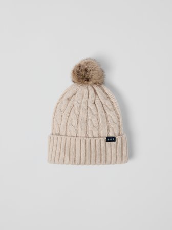 Polarn O. Pyret - Cable knit hat wool blend - 56|58 - Childrenswear - beige