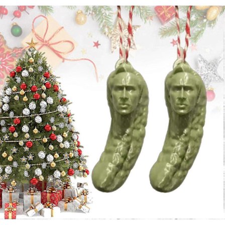 Picolas Cage Julepynt, Julegrøn Agurk Hængepynt, Sjove Nicolas Cage Juletræ Hængepynt (FMY)