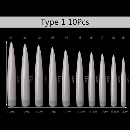 10 kpl Stiletto Nail Tips Extra Long Shape Clear Half Cover Fals