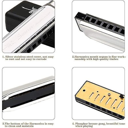 Blues Harmonica i C-tone, 10 huller, 20 toner, profesjonell fosfor