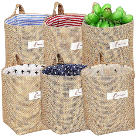 6 stk. Væghængt opbevaringsposer Bomuld Linned Opbevaringskurv Organizer til dørvæg