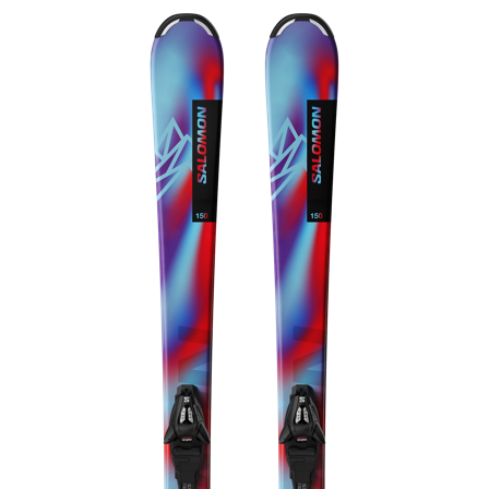 Salomon - Komplet nart do narciarstwa alpejskiego Narty do narciarstwa alpejskiego L QST Jr M + C5 Gw J75 - Pastel Neon Blue 3 / Poppy Red