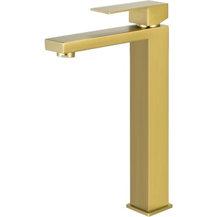 Børstet guld badeværelsesarmatur, enkelt hul, moderne håndvaskarmatur, enkelt greb, badeværelsesvaskarmatur i rustfrit stål, børstet messingfinish