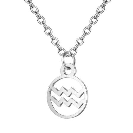 Halsband Stjärntecken Vattumannen Zodiak Aquarius Rostfritt Stål Silver