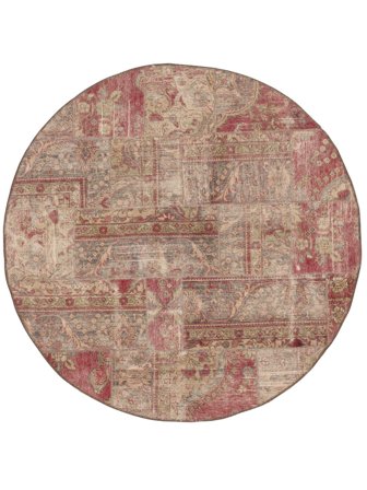 Patchwork Teppe Ø 203 Rundt Brun Ull, Persia