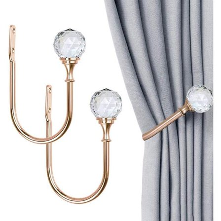 2 stycken U-formade gardiner med klara kristallkulor för vägg