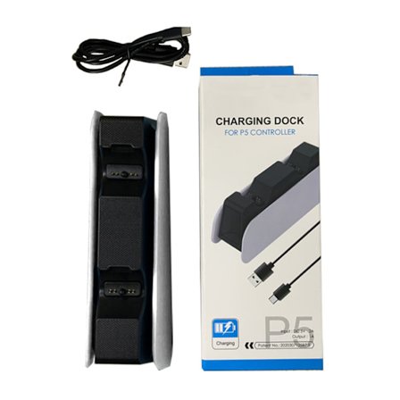 Kontroller Ladestasjon Smart Effektiv Rask Dobbel Ladestasjon med LED-indikator for PS5 Svart Hvit