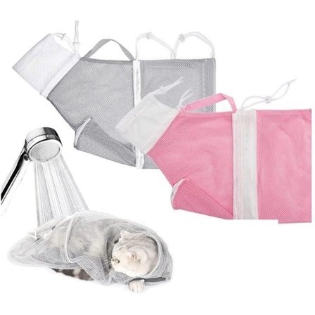 Plejetaske Kat - 2 stk - Bade taske til katte - Vaske taske til katte - Justerbar katte bade taske - Anti-bid bade, Klip negle, Børst dine tænder - 