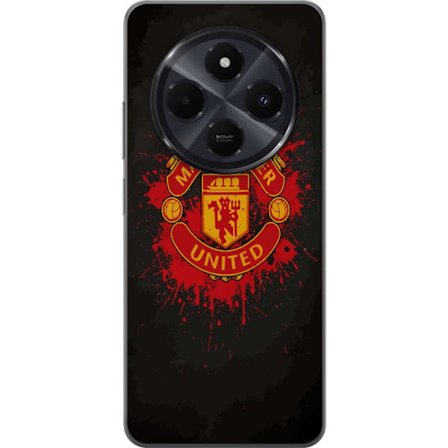 Kompatibelt Mobildeksel til Xiaomi Xiaomi Redmi A4 Manchester United logo i rød og gul farge med røff sportslig bakgrunn