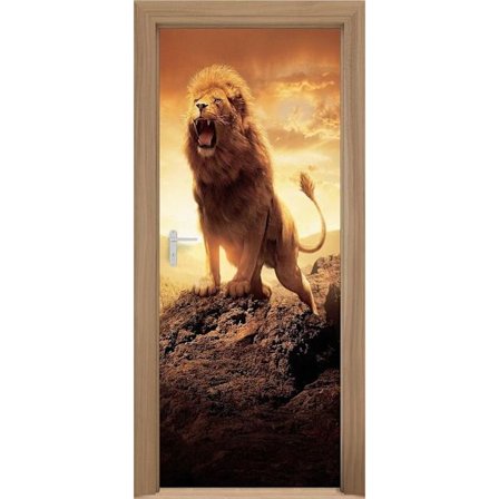 Dørklistremerke Løve Dør Bakgrunn 3D Dør Mural