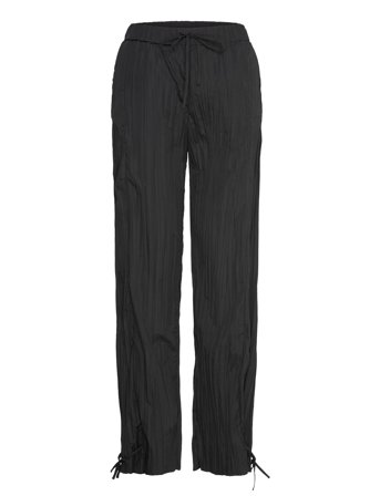 2342 Pleated Poly, Loose Pants W/ Tie Designers Trousers Straight Leg Black STINE GOYA