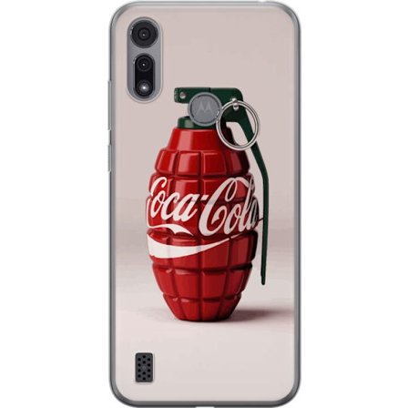 Kompatibel Mobilcover til Motorola Motorola Moto E6i Kunstnerisk illustration af Coca Cola granatæble i rødt og grønt, pop art inspireret motiv med