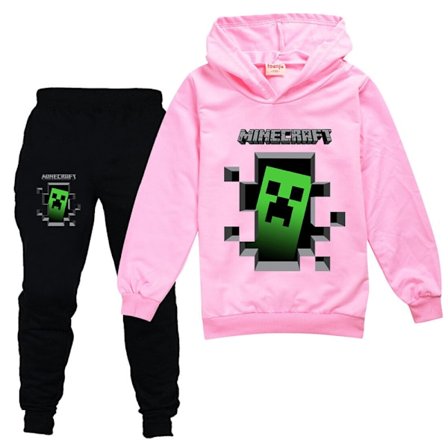 Treningsdress for barn Gutter Minecraft Hoodies Genser Toppbukser Outfit Rosa Z Rosa v