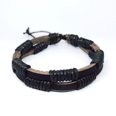 Två I Ett Handgjorda Armband Med Helsvarta Band Svart One Size