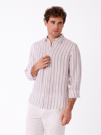 MATCH - Callisto stripete linskjorte - Mario Conti - Str. XXL - Herre - Skjorter - Beige - 100% lin