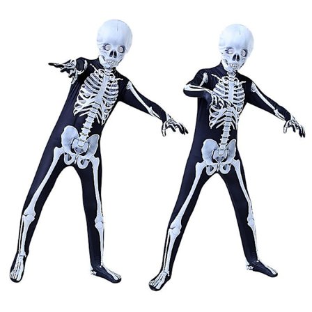 Halloween Skelettdräkt Förälder-barn Cosplaykläder Terror Maskeradfest Onesies Vuxna Barn Svart Tight Bodysuit