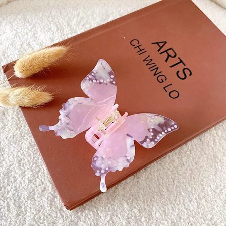 Butterfly Rhinestone Hårklämmor Acetat Claw Clips ROSA