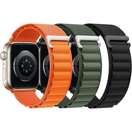 Nyloninen lenkkikiinnitteinen ranneke (oranssi, vihreä, musta, kellot eivät sisälly), yhteensopiva Apple Watch -rannekkeen 42/44/45/49 mm kanssa, 