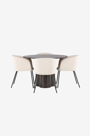 Venture Home - Spisegruppe Olivia med 4 spisebordsstole Berit - Brun - Spisebordssæt 4 personer - Fra Homeroom