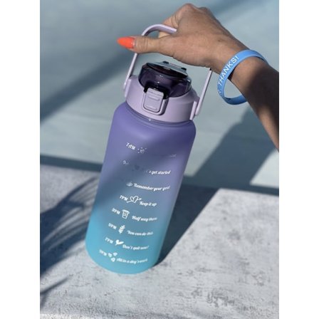 2 liters vattenflaska med motiverande citat - Stor sportdricksflaska i himmelsblått och lila/blått