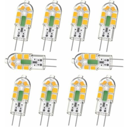 G4 Pære, G4 LED-pære 2W 200LM, svarende til 20W G4 Halogenpære, Varm Hvid 3000K, AC/DC 12V, Flimmerfri, Ikke Dæmpbar, 10-pak