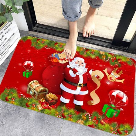 Juletræstæppe, skridsikker dørmåtte til indendørs brug, julemønstret juletæppe til boligindretning indendørs, bademåtte, rumtæppe til soveværelse