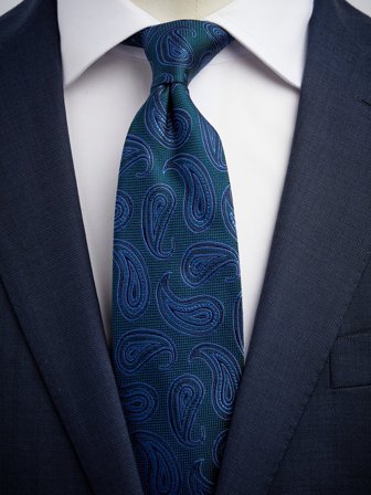 John Henric Men's Grüne & Blaue Paisley Krawatte Size 7,5
