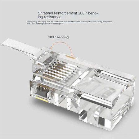 100 stk RJ45 Ethernet-kabler modulkontakt nettverkskontakt for Utp Cat6 RJ45 nettverkskabel krystall H