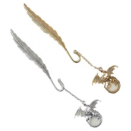 2 stk. Bogmærker Metal Fjer Bogmærke Antik Drage Bogmærke