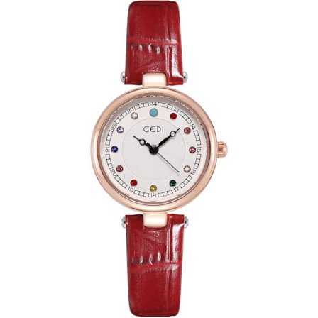 Luksus Dame Quartz Ur Rundt Casual Kjole Dameur med Læderrem Analog Quartz Kvinde Lille Urskive Armbåndsur