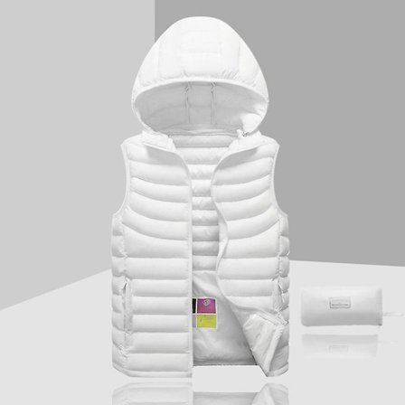 Dunjakke Herre Ærmeløs Aftagelig Hætte Vinter Let Ensfarvet-WELLNGS