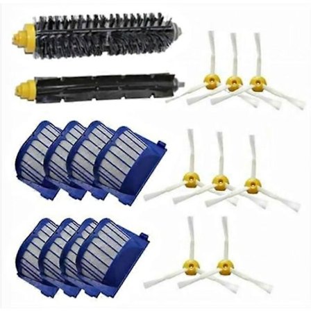 Tilbehørssett til iRobot Roomba 600 620 630 650 660, 8x sidebørste 8x filter 1x rulle (18 deler)