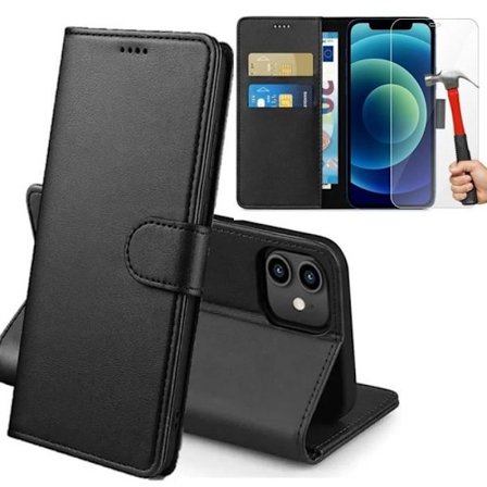 Cover til iPhone 13 mini sort fuldklap og 2 hærdet glas skærmbeskytter E.F.Connection