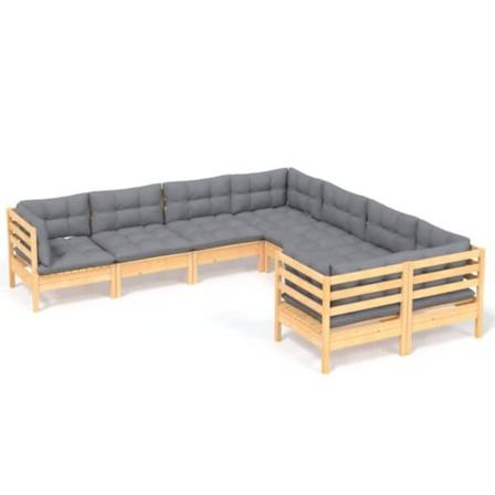 Vidaxl Loungegrupp Med Grå Dynor 8 Delar Massiv Furu Grå