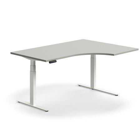 Schreibtisch QBUS höhenverstellbar, ergonomisch, 1600x1200 mm, Gestell weiß, hellgrau