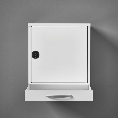 Medicine cabinet CURE, 1 door, with pullout drawer, electronic code lock, 455x400x300 mm