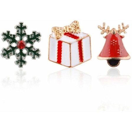 3 st snöflinga julgran klocka emalj pin märken för kläder en pin