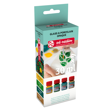 Art Creation Glass und Porzellan Farbe Deckend Set 4 x 30 ml Grün Gold