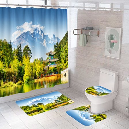 IC Mountain River Vision Art Duschgardin Uteplatsdekoration,