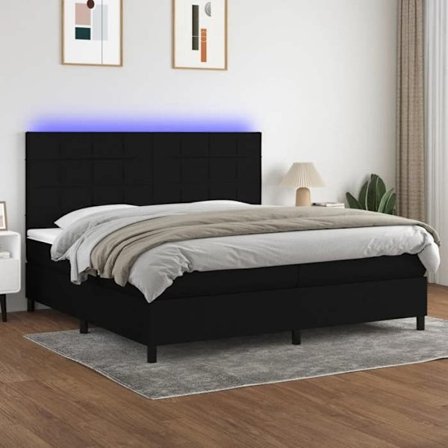 Maison Exclusive - Sengebund med lameller og madras samt LED Sort 200x200 cm Stof
