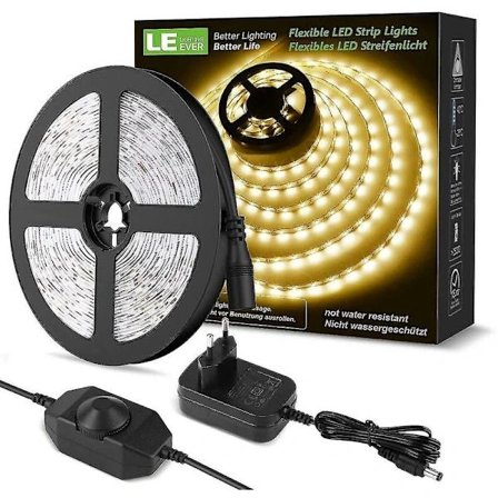 12V, 10m dæmpbar LED-strip, varm hvid 3000K 600 LEDs, med lysdæmper