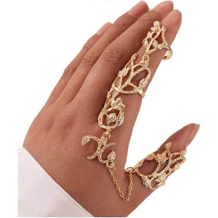 Löv Full Finger Ring Armband Smäckra Knog Öppna Ringar Sele Handkedjor Justerbara Uttalanderingar Smycken för Kvinnor Gåva