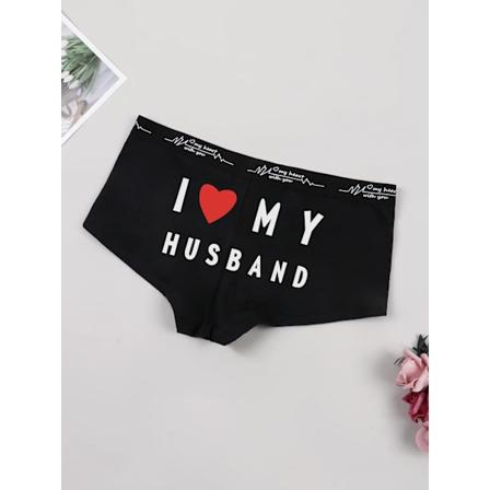 Varsbaby Kvinnors Pojkshorts Med I Love Min Man Prints Underbyxor Stora Storlek Trosor Kvinnliga Underkläder Boxer Shorts Black S
