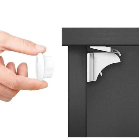 4-pakning - Magnetisk barnesikring for skap og dører - Lås hvit,A